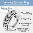 thumbnail image 6 of Fidget Rings Spinner Ring for Women - Spinning  Anxiety Ring for Men - Wedding Band 925 Sterling Silver Platinum Plated Leaf Floral Jewelry Stress Relief Size 9  Christmas Gifts, 6 of 9