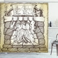 thumbnail image 1 of Fireplace Shower Curtain, Hand Drawn Sketchy Design Merry Christmas and Happy New Year with Stockings, Fabric Bathroom Set with Hooks, 69W X 84L Inches Extra Long, Beige Dark Taupe, by Ambesonne, 1 of 3