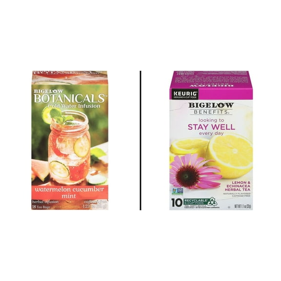 Bigelow Botanicals Cold Water Watermelon Cucumber 18 ct & Bigelow Benefits Lemon & Echinacea 10 ct