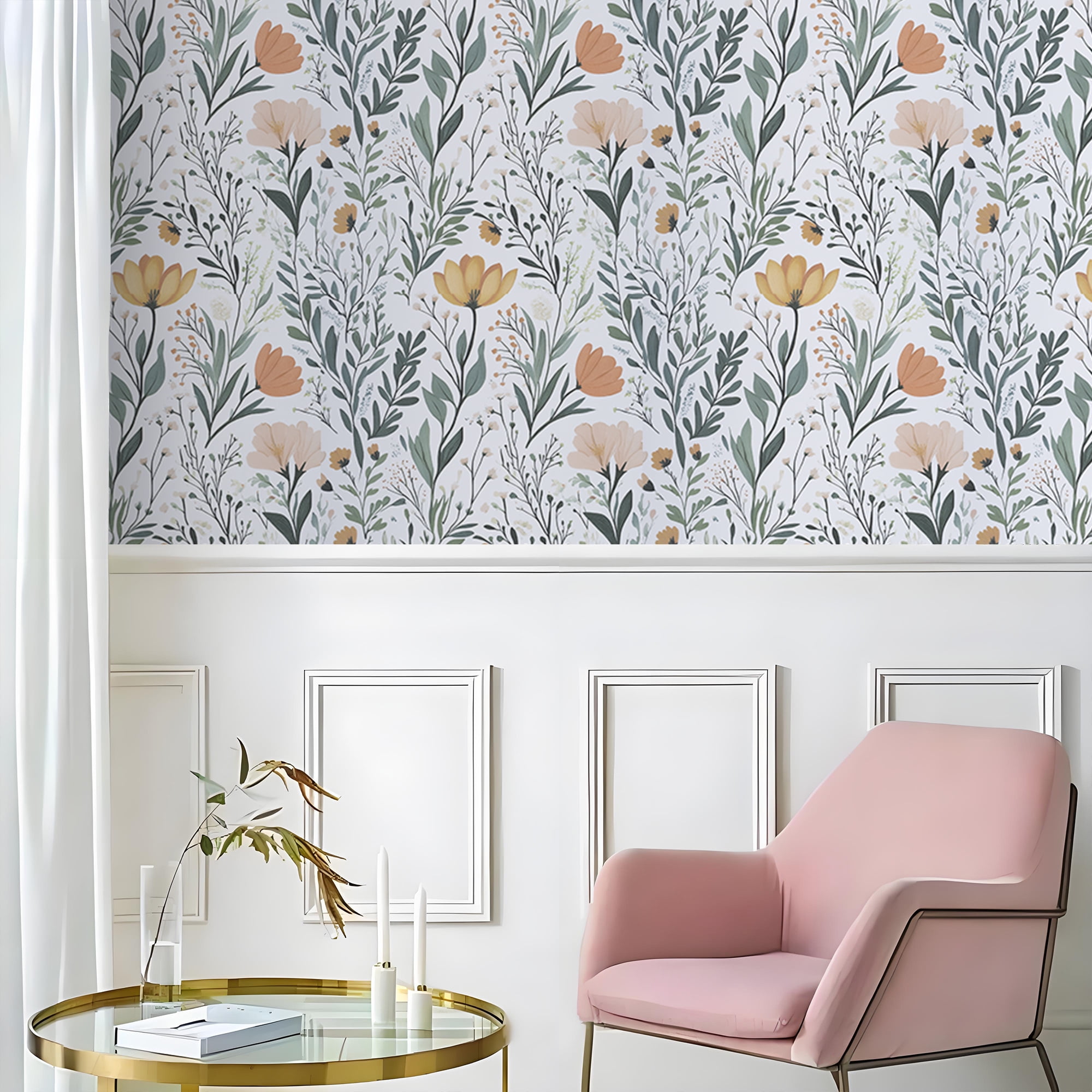 (4 pack) Abyssaly Floral Peel and Stick Wallpaper 17.5-in x 118-in Self-Adhesive Removable Flower Vinyl Paper for Home Decor