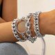 thumbnail image 1 of Silver Chunky Chain Bracelet Charm Boho Bracelet For Teen Girls Women Flat Cable Chunky Chain Bangle With Circle Set Of 4 (silver), 1 of 5