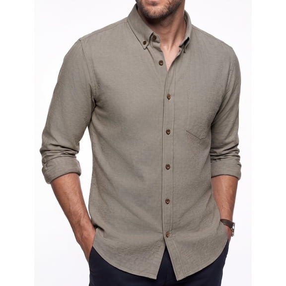 Mens Solid Oxford Shirt Long Sleeve Dress Shirt Work Casual Button Down Shirts with Pocket Gray XL