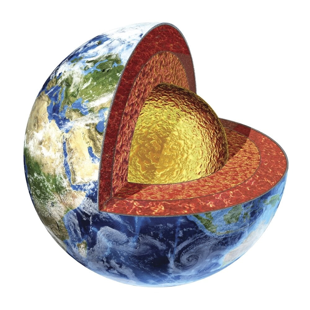 Cross section of Earth showing the outer core, made by liquid