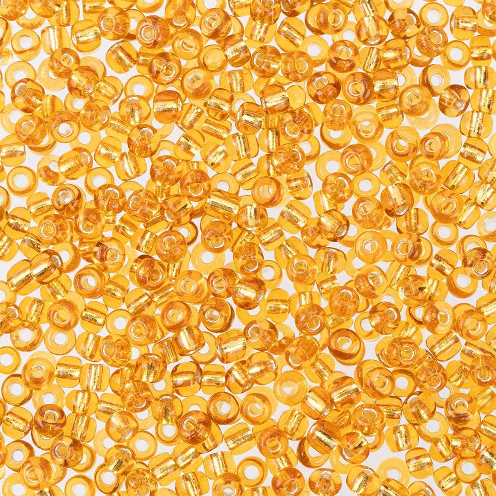 PH 4500 Pcs 6/0 Glass Seed Beads Silver Lined Goldenrod Round Pony Bead Waist Beads Mini Spacer Beads Diameter 4mm for Jewelry Making Gold DIY