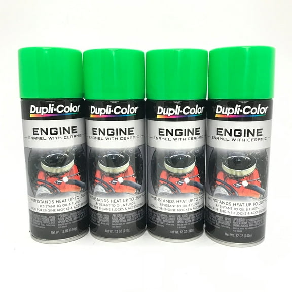 Duplicolor DE1641-4 PACK Engine Enamel with Ceramic Grabber Green color - 12 oz Aerosol Can