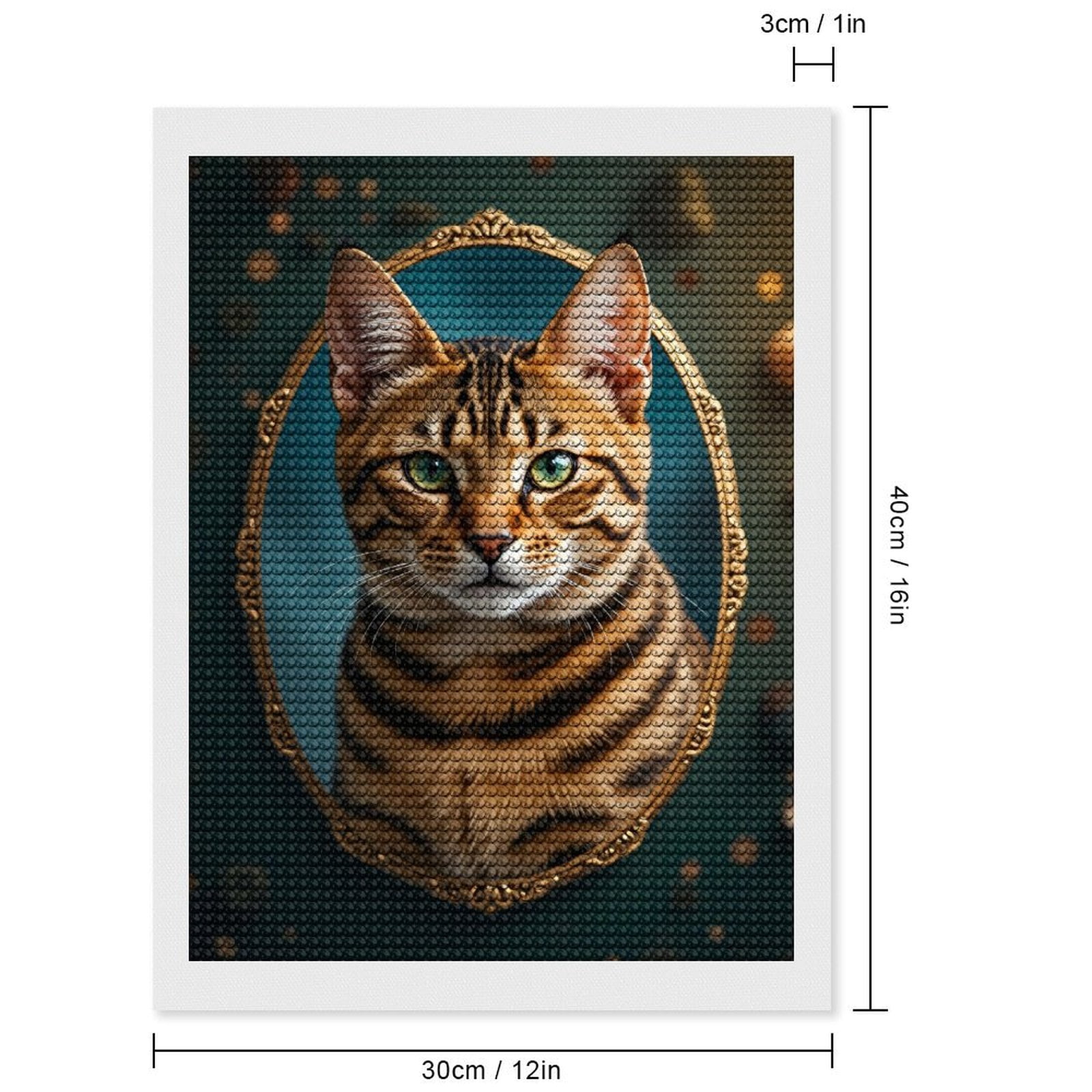 Diamond Art Kits for Adults, Cat Portrait Oval Frame Stripes 5D Diamond Painting Kits for Adults Beginners, DIY Full Drill Diamond Painting, Gem Art and Crafts 12x16