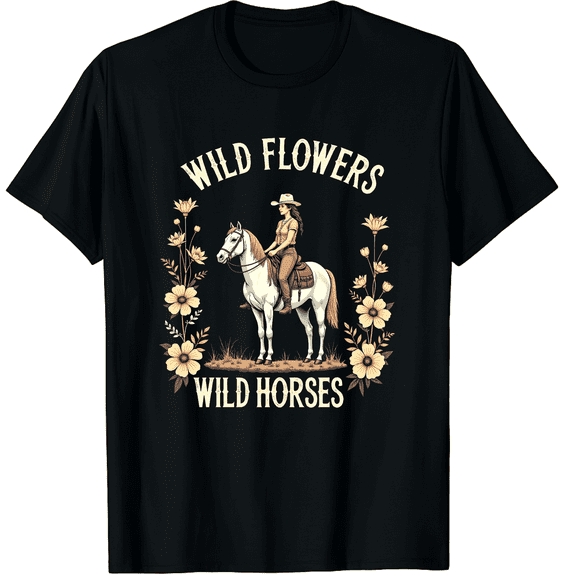 Retro Southern Sunset Wild Cowgirl Flowers - Wild Graphic Black T-Shirt for Men and Women