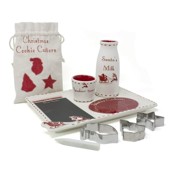 Child to Cherish Ensemble d'Assiettes de Noël avec Emporte-Pièces, Assiette Santa, Pot à Lait Santa et Bol à Friandises Reindeer