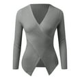 thumbnail image 4 of Holzkary Women's Winter Sweater Ribbed Long Sleeve V Neck Criss Cross Sweater Casual Tops Fall Outfits Slim Fit Pullover Tops V Neck Long Sleeve Solid Color Pullover Sweater Knitting Top Grey S, 4 of 5