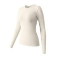 thumbnail image 2 of WNEGSTG Long Sleeve Shirts for Women Leisure Tight Elastic Solid Round Neck T Shirt Top Beige, 2 of 7