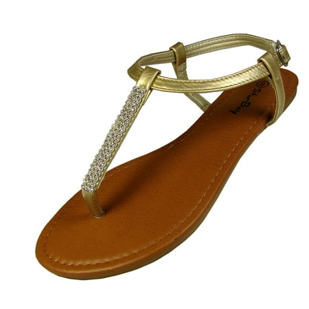 

Starbay Women s T-Strap Flats Sandals Rhinestone Strip