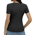 thumbnail image 4 of Short Sleeve Crop Tops For Women Y2k Layering Fashion Tight Shirt Thermal Outfit Athletic Juniors Tops Cute Crew Neck Slim Fitted Teen Girls Basic Tee Black L, 4 of 7