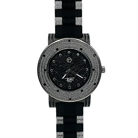 Techno Pave Mens Iced Out Diamond-Cut Lab Created Illusion Watch Black and Black Bullet