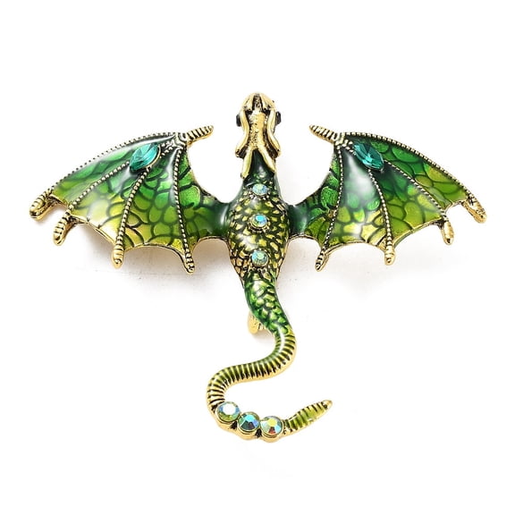 1pc Dragon Enamel Pins Golden Alloy Rhinestone Brooch for Unisex Green 61x71x11mm