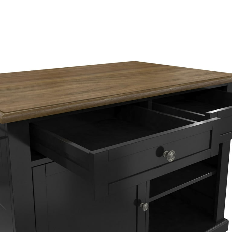 DHP Kelsey Kitchen Island with 2 Stools and Drawers Black