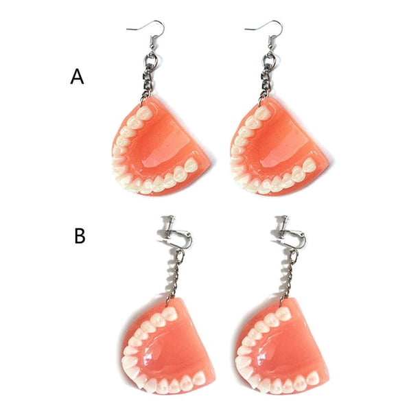 OHDUJK, divertidos pendientes de dientes dentales, divertidos pendientes de gancho de modelo de diente 3D, pendientes de gota de dientes postizos de dentista higienista ZefeiWu 8390614061521