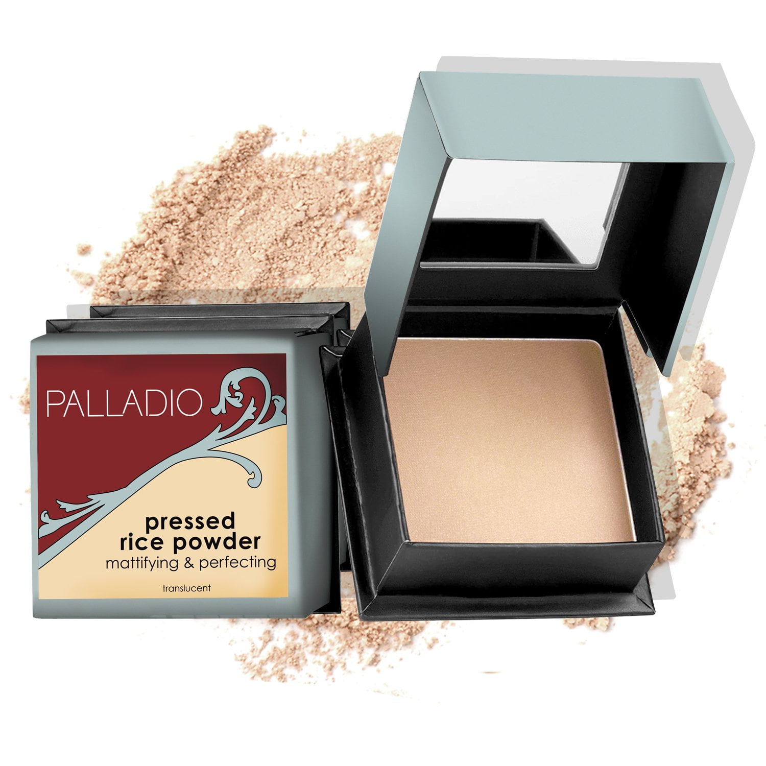 Palladio, Pressed Rice Powder with Mirror Mattifying Makeup Setting that  Lasts All Day Instantly Absorbs Oil Works alone or with makeup, Natural,   Ounce