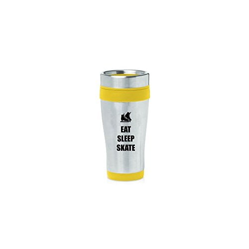 Yellow 16oz Insulated Stainless Steel Travel Mug Z1841 Eat Sleep Skate Ice Skates,MIP by