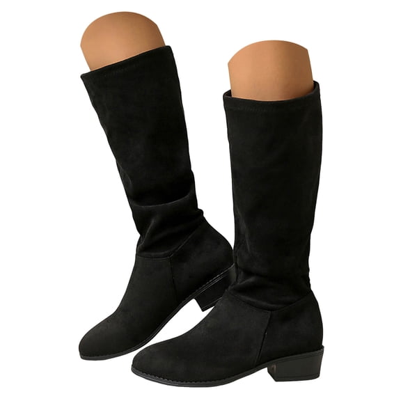Pandaie Slouchy Knee High Boots for Women Classic Faux Suede Leather Low Heel Zip Pull on Fashion Long Tall Riding Boot for Fall Winter