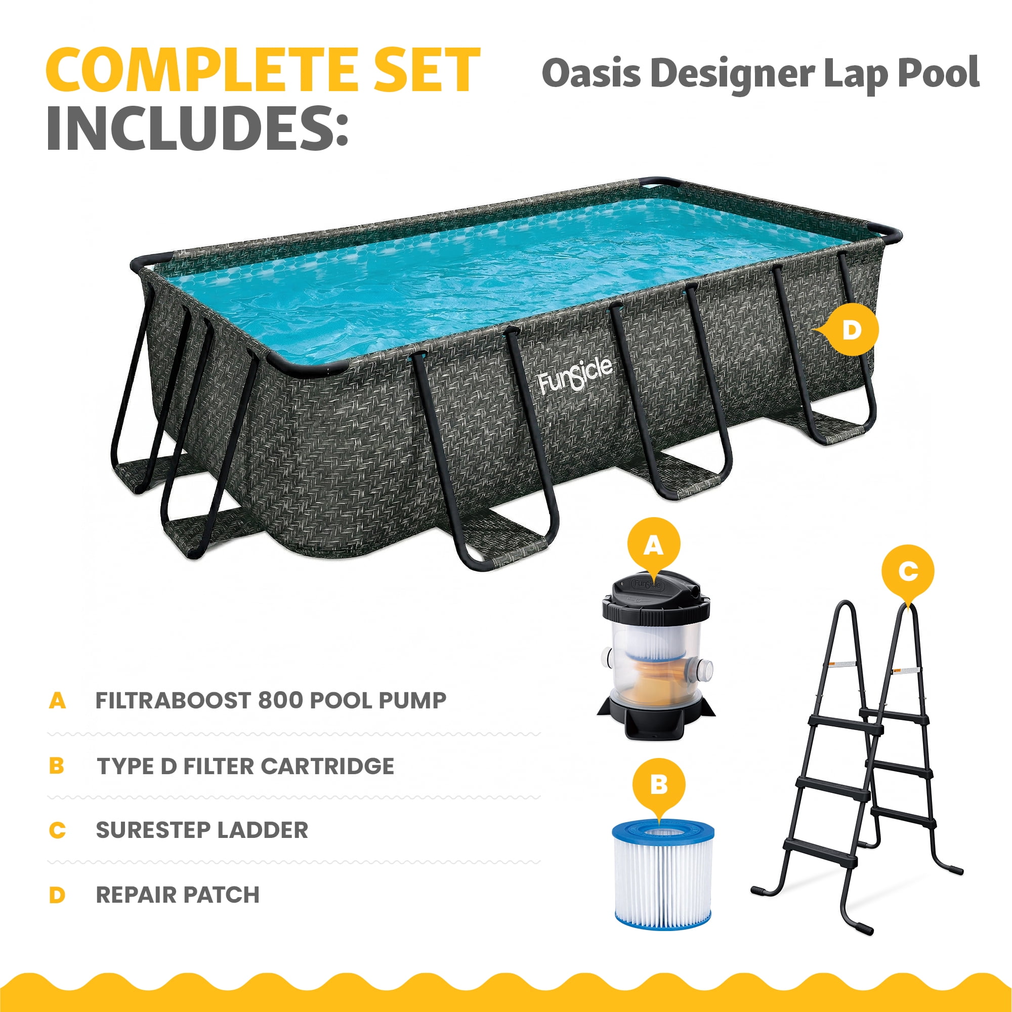 Funsicle 13 Ft Oasis Designer Lap Above Ground Pool with Pump, Rectangular Frame