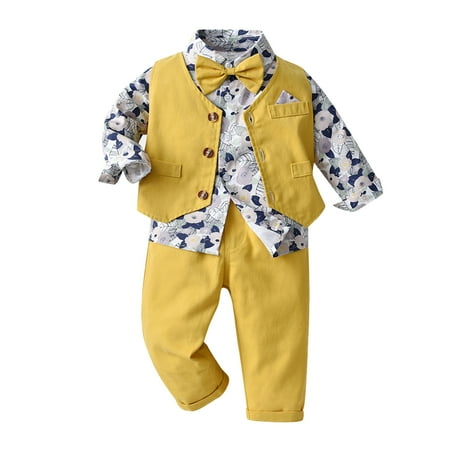 

nsendm Boy Summer Clothes Toddler Boys Long Sleeve Floral Prints T Shirt Tops Vest Coat Pants Child Kids 4 Boy Clothes Childrenscostume D 6-12 Months