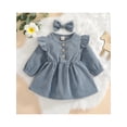 thumbnail image 2 of xiaxaixu Bébé Fille Robe de Couleur Unie Manches Longues Robe Arc Bandeau Cadeaux, 2 of 9