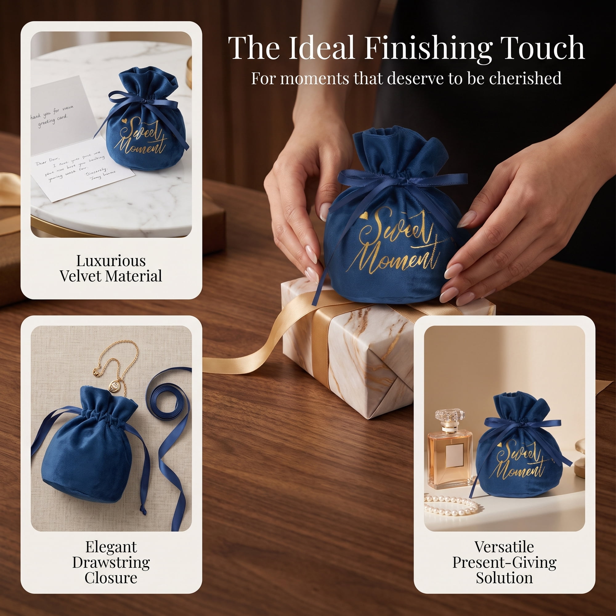 Unique Bargains 6Pcs Velvet Gift Drawstring Bags Set Blue 5.9" x 5.1"