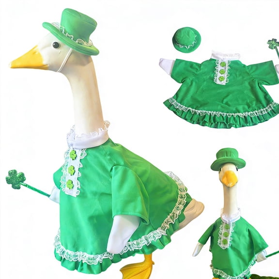 YingYouFu Patricks Day Porch Goose Outfit Goose Costume for 11.81 inch High Cement or Plastic Geese Costume for Yard Lawn Outdoor Garden Patio Statue Leprechaun Dress Holiday Decor