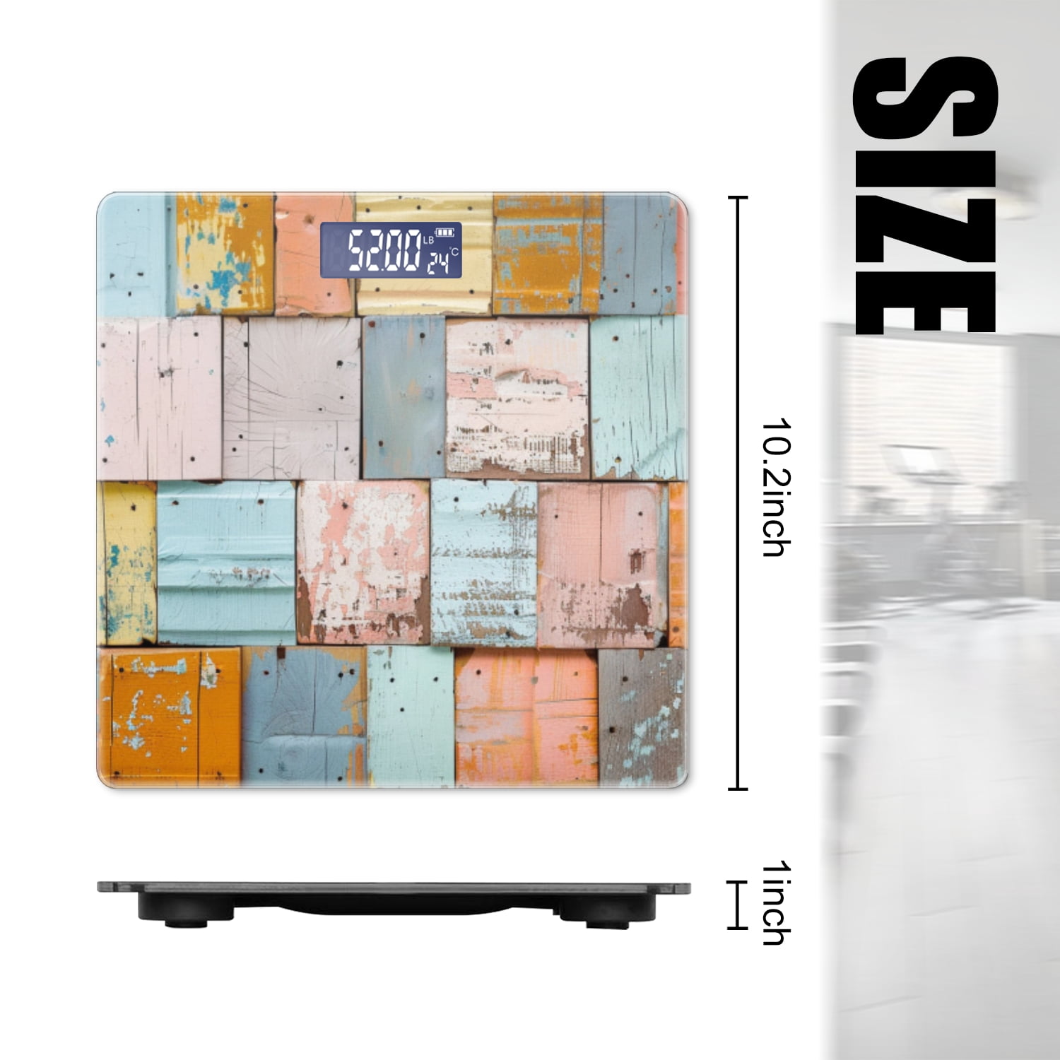 High Precision Body Weight Scale Smart Bathroom Scales with Large LCD Display(400lbs),Decorative for Bedroom-Vintage Shabby Wooden Wall