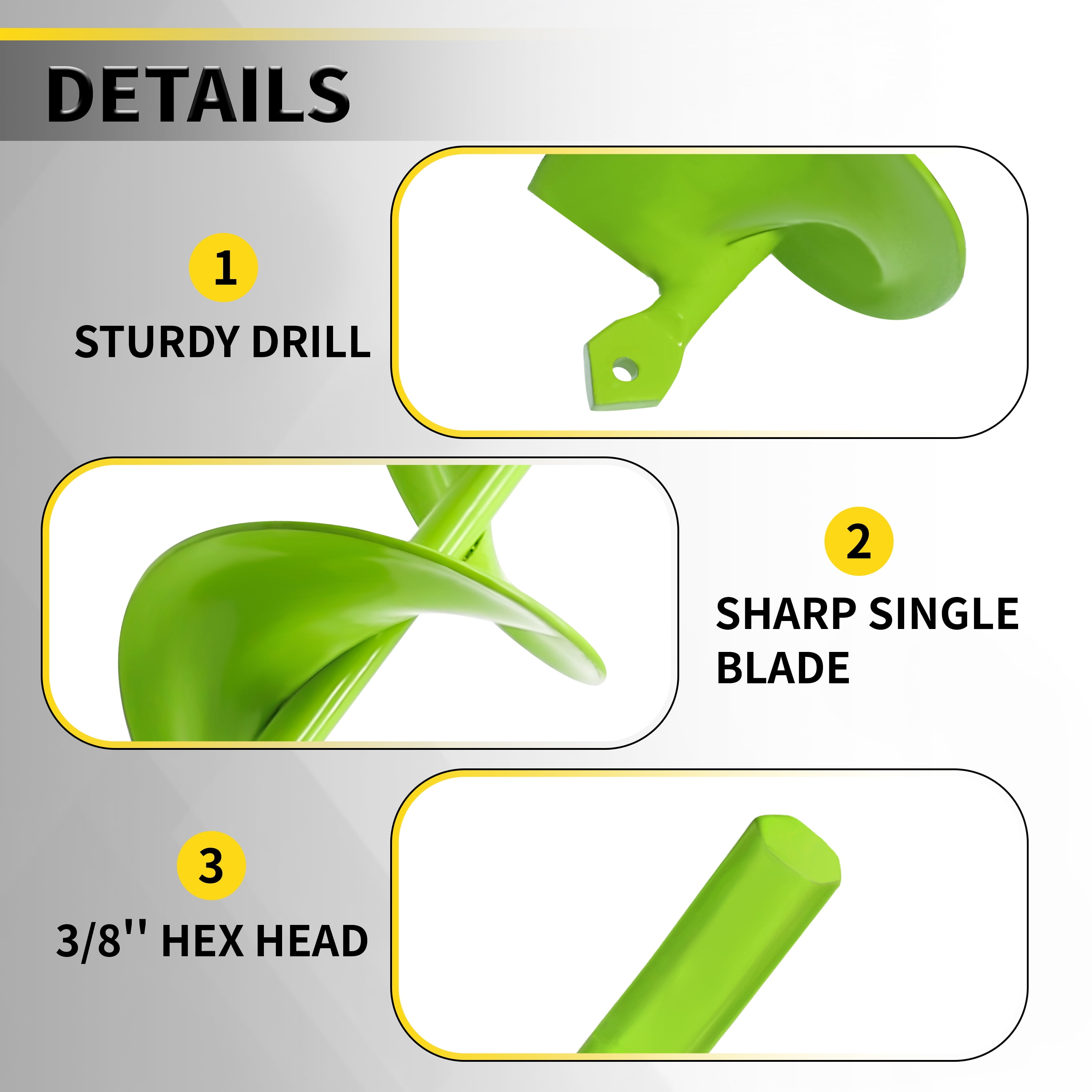 3x24-Inch Garden Auger Drill Bit for Planting and Post Hole Digging - Upgraded Spiral Design, Solid Shaft - Hex Driver Drill Compatible
