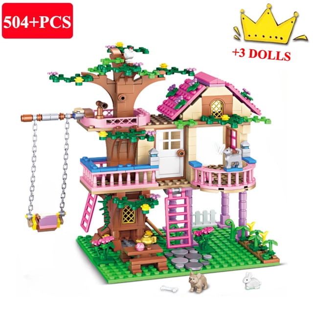 City Tree House Summer Villa Building Blocks Set, Garden Castle with Swimming Pool & Mini Figures, DIY Street View Model Toy, Birthday Holiday Gift for Kids