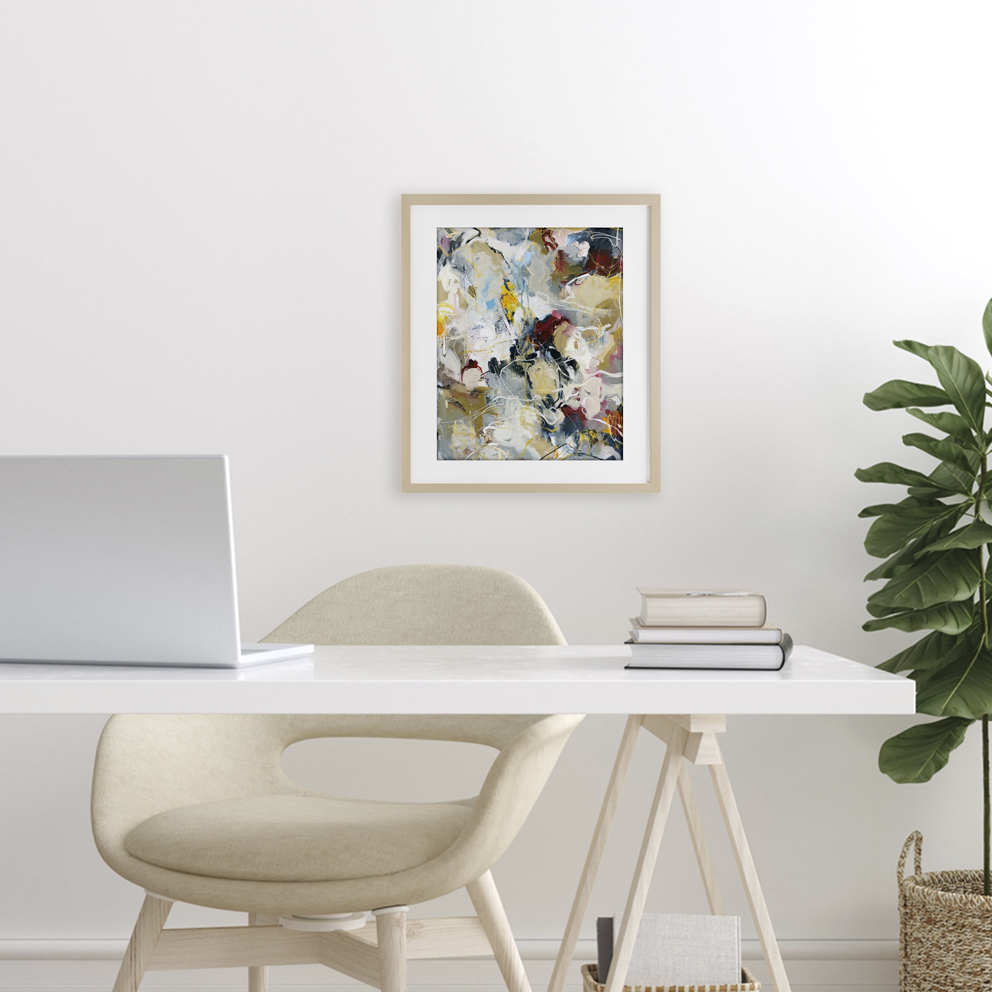 Energetic Frequency Abstract Birch Framed Print Under Glass, design by Design Fabrikken