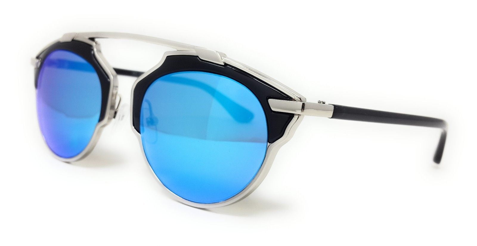 Cat Eye Women Fashion Sunglasses Gold Metal Rim Mirrored Lens Blue Black Pink