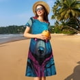 thumbnail image 4 of Fotbe Neon Cyberpunk Blue Bear Vestido Largo de Moda para Mujer, Vestido Tipo Camiseta con Manga Corta y Estilo Casual a Rayas y Bloques de Color, 4 of 6