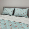 thumbnail image 2 of Anchor Comforter & Sham Bedding Set, Pastel Stripes Background with Monochrome Anchor Silhouettes Naval, 3 pcs Duvet Set Microfiber Filling Quilt, 5 Sizes, Vermilion Turquoise, by Ambesonne, 2 of 4