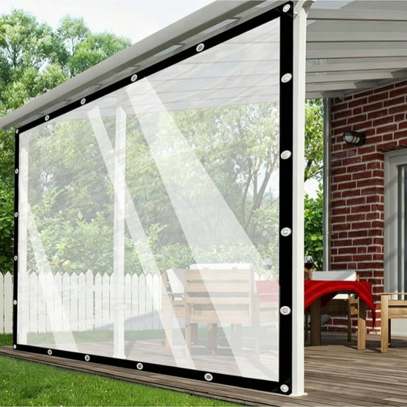 10x10FT Clear PVC Tarpaulins Waterproof Wind-Proof Transparent Vinyl Tarp for Patio Pergola Garden Canopy Rainproof Anti-Tear Thick Cover with Grommets