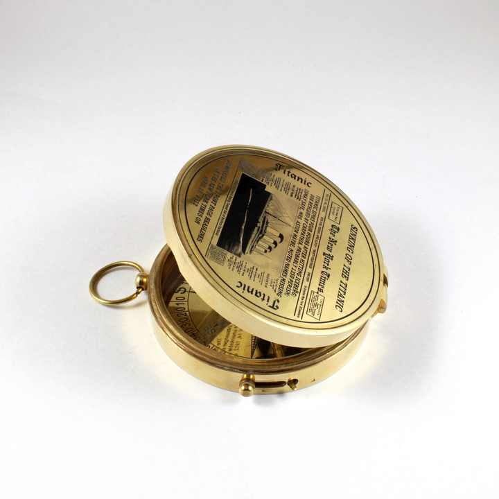 Polished Brass Nautical Compass with Leather Case Directional Camping Metal Alloy Tool