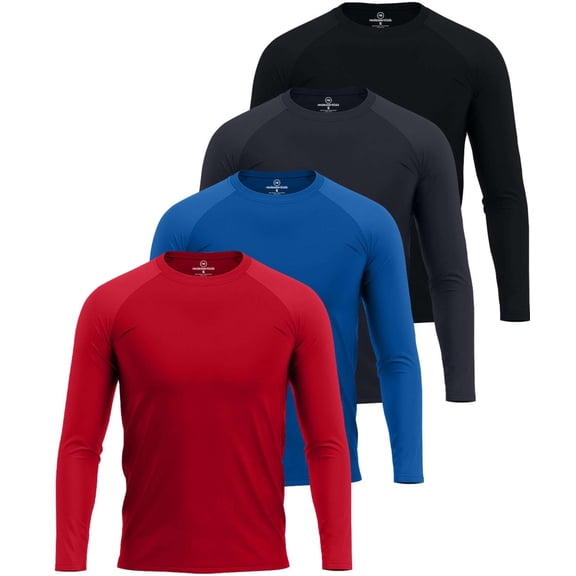 Real Essentials 4 Pack: Mens Long Sleeve Rash Guard Shirt UPF 50  Swim Beach UV Sun Protection Fishing Quick Dry (Big & Tall)