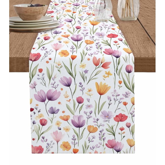 Ldtrchee Spring Tulip Flower Table Runner 48 Inches, Watercolor Spring Garden Fruit Leaf Bed Runner Dresser Scarves Tabletop for Indoor Outdoor Parties/Ceremony/Banquet, 13" x 48"