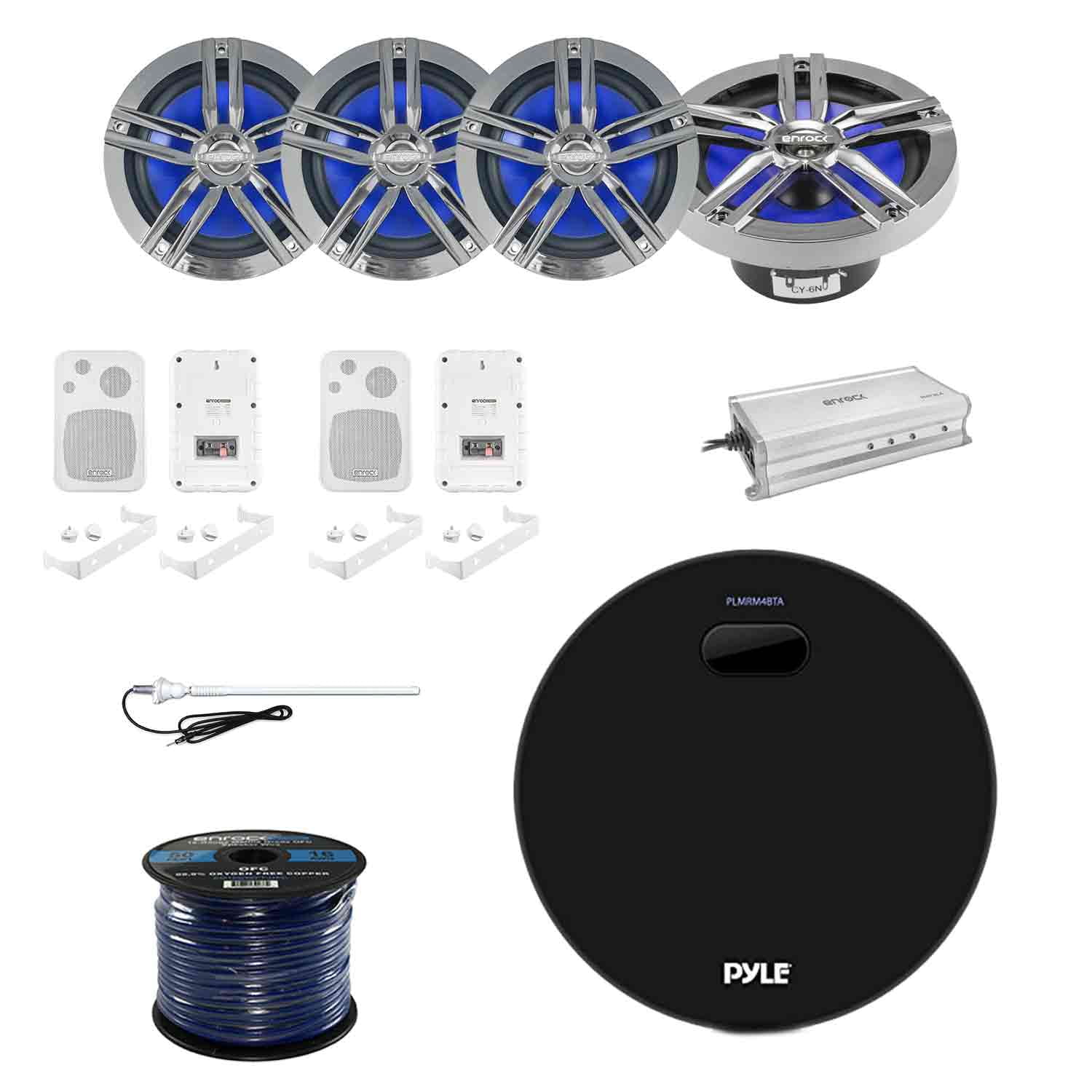 Pyle Marine Bluetooth Amplifier Receiver with Enrock Marine