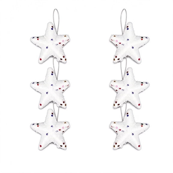 Leodye 6PCS White Sequined Star Christmas Ornaments,Sequin Star Hanging Pendants for Christmas Tree and Holiday Party Layout -2.1*2.1IN