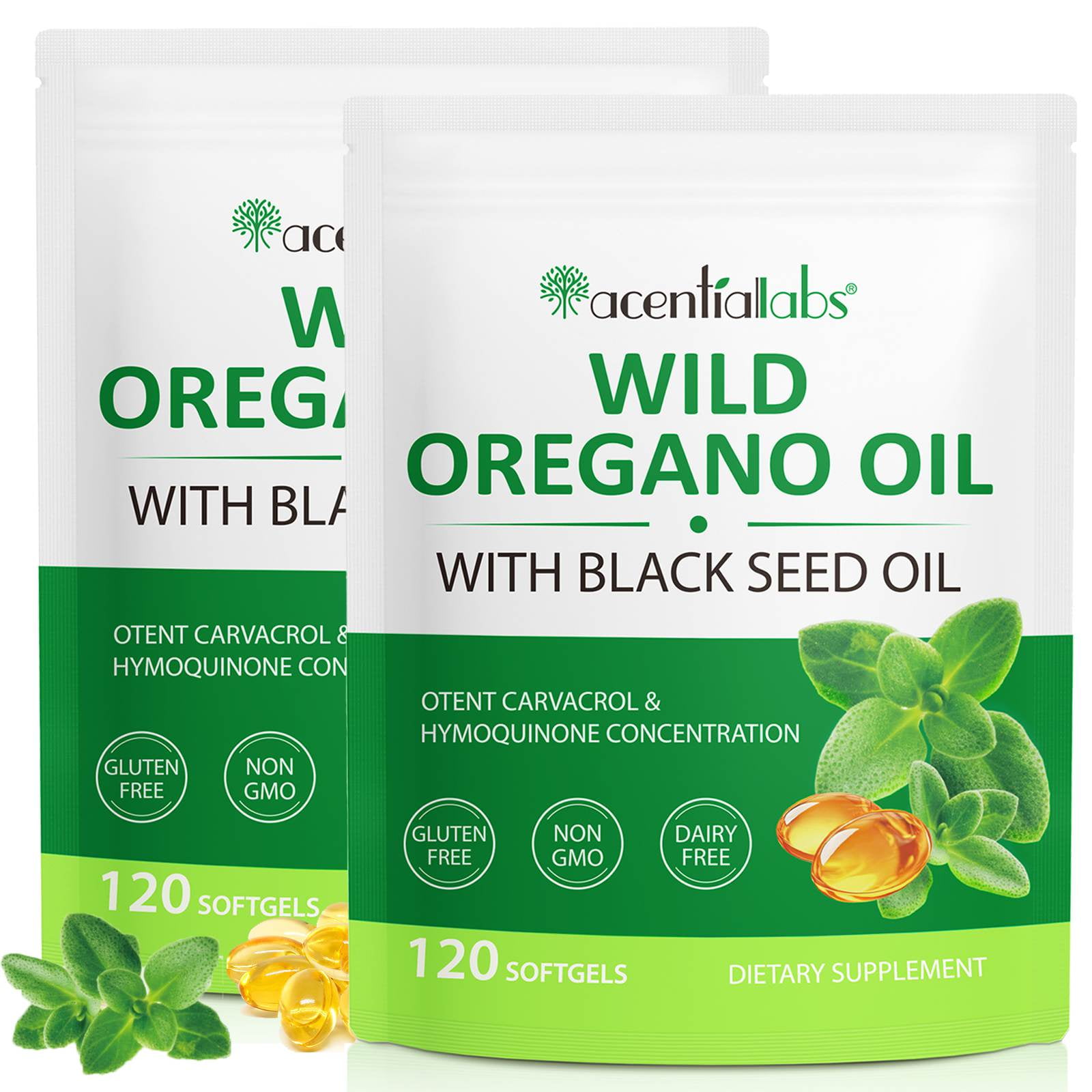 2 Pack Wild Oregano Oil With Black Seed Oil, Improve Intestinal Health, Immune Support, 120 Softgels