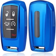TPU Case 360 Degree TPU Protection Smart Keyless Entry Holder Remote Key Fob Cover Fit for 2021 2020 2019 Dodge Ram 1500 5B Rubber Key Fob Cover Glove Sleeve Protector OHT-4882056 (Blue)