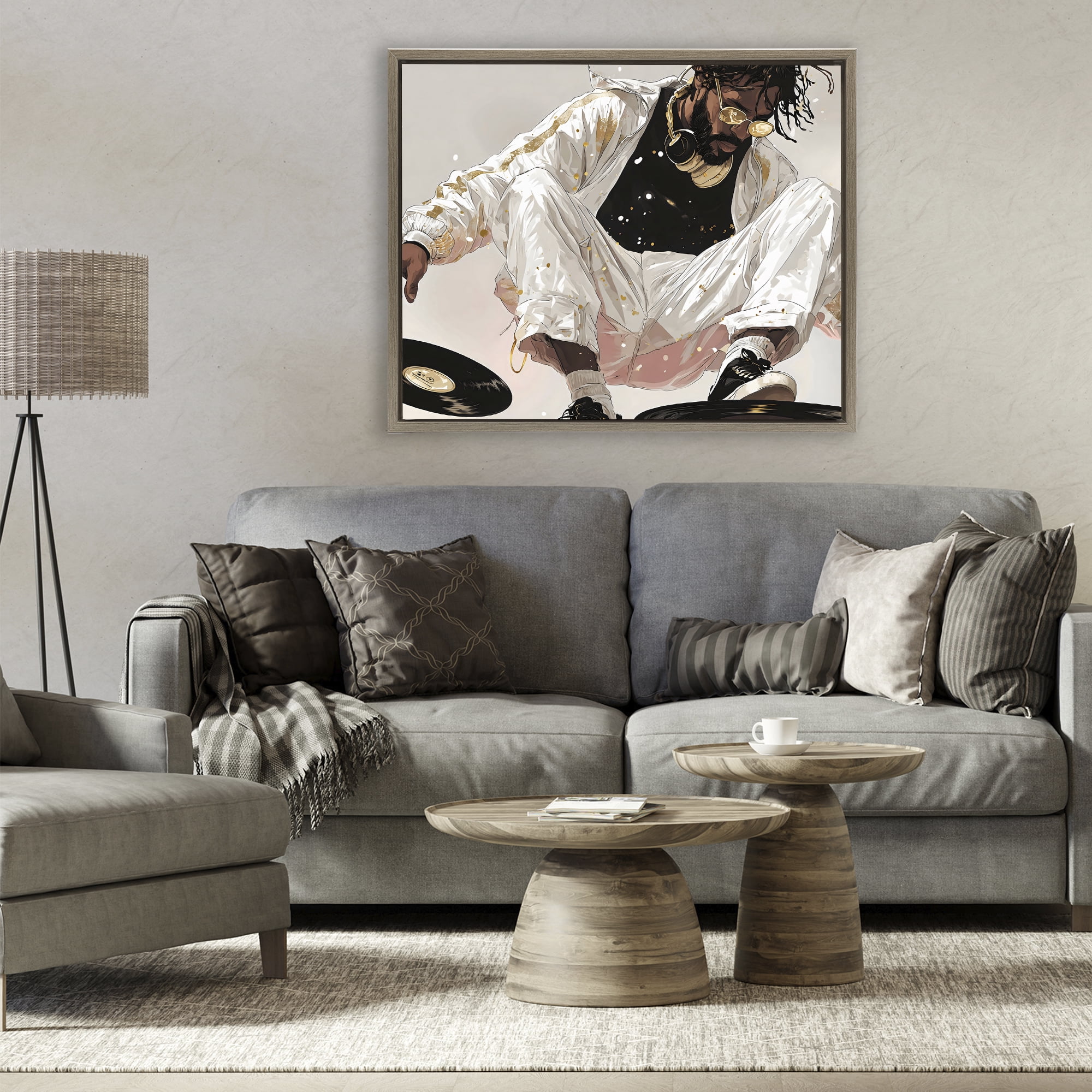 Stupell Industries Record Dance Stylish DJ Brown Framed Floater Canvas Wall Art, design by Franklyn Gregory