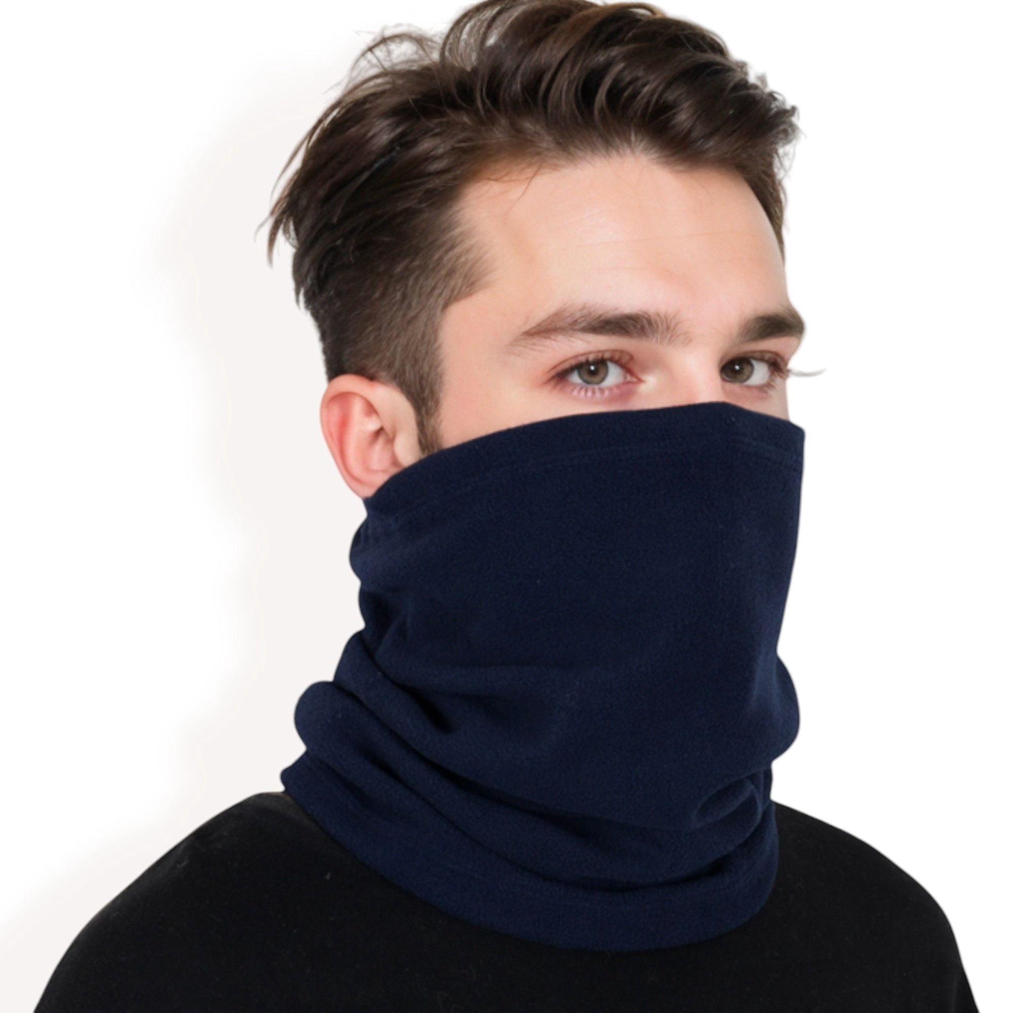 Men's Winter Neck Warmer Fleece Gaiter Neck Cover Balaclava Outdoor Windproof Face Cover Mask- Navy