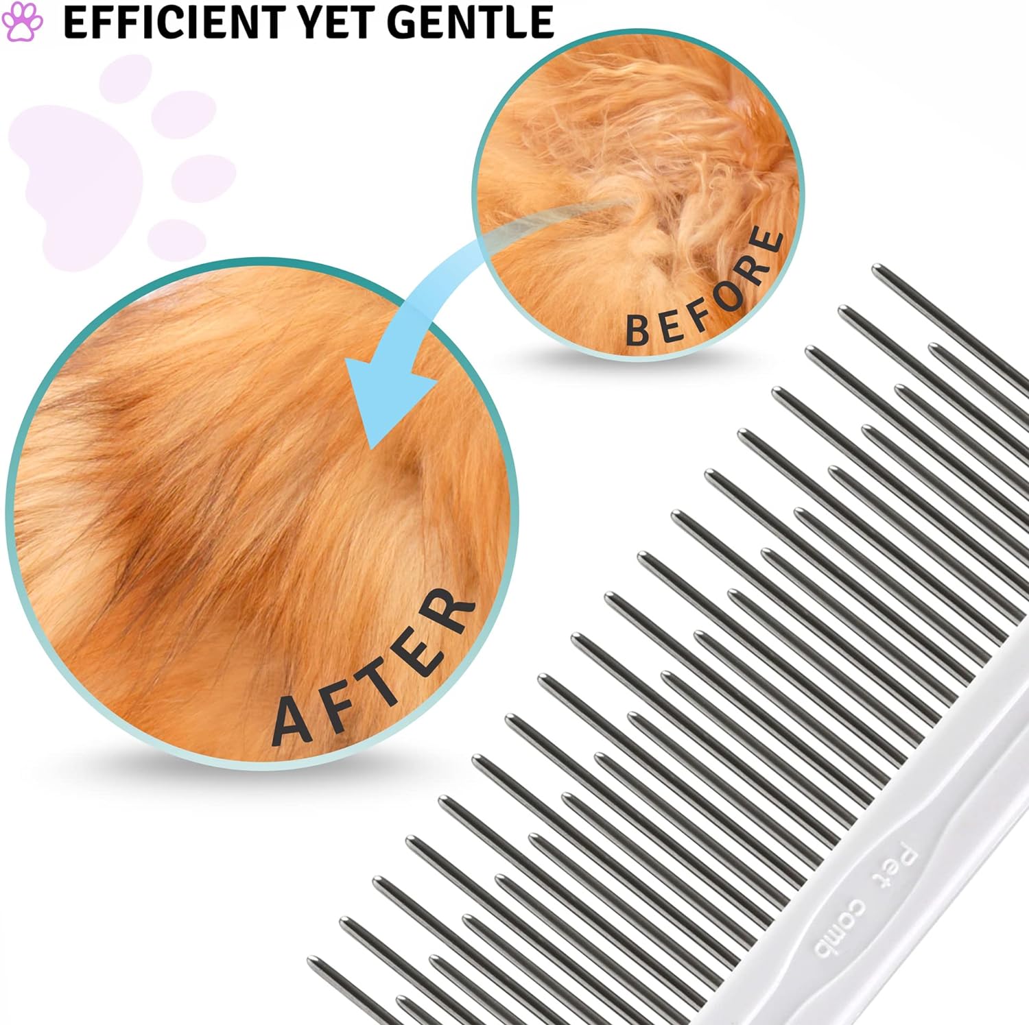 Poodle Pet 2-in-1 Stainless Steel Detangler Comb Cat & Dog Grooming Brush - image 3 of 9