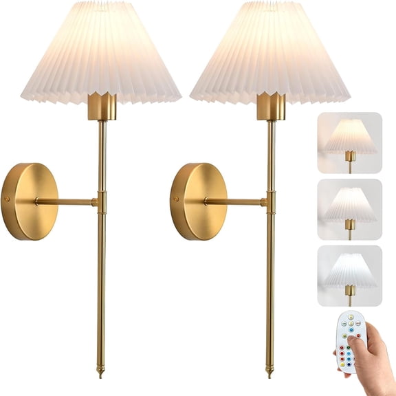 2 Pack Wall Sconces Battery Operated Wall Lights, Straight-Rod Wireless Charging Wall Lamps for Bedroom Living Room