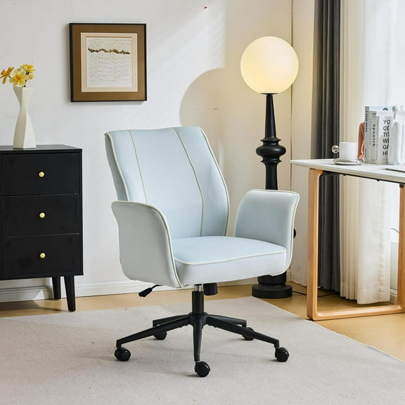 YEXJ Bloom Chair,Comfy Home Office Desk Chair with Wheels&Padded Armrests,Aesthetic Vanity Chair with Back,Height Adjustable Swivel Rolling for Makeup, Computer Task,Study,Bedroom,Velvet,Mint Green