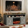 thumbnail image 5 of Electric Fireplace TV Stand for TVs up to 75", Farmhouse Entertainment Center with Fireplace, Grey, 5 of 9