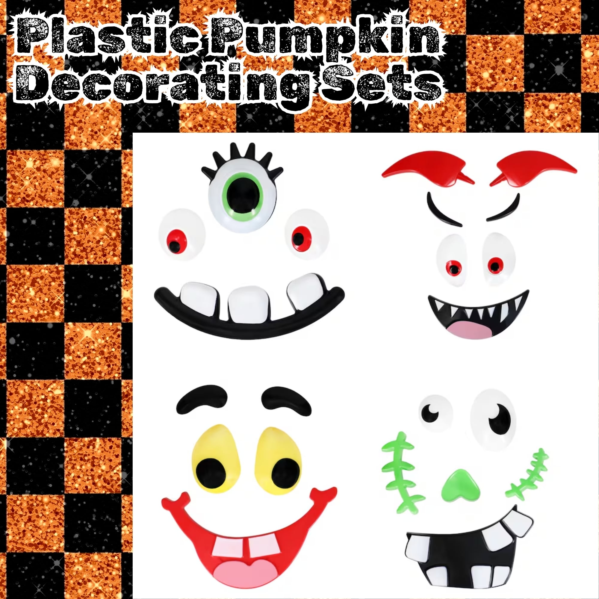 Halloween Pumpkin Decorating Kit 4-Pack, Monster Witch Bat Frankenstein No-Carve DIY Craft Set, Fall Party Spooky Decor with Snoep in Beperkte Oplage